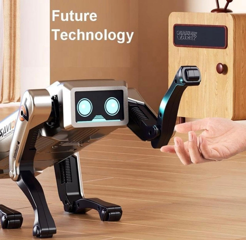 AI Robot Dog, Remote Control Electronic Pet with LED Eyes, White and Black, Interactive Smart Robotic Companion