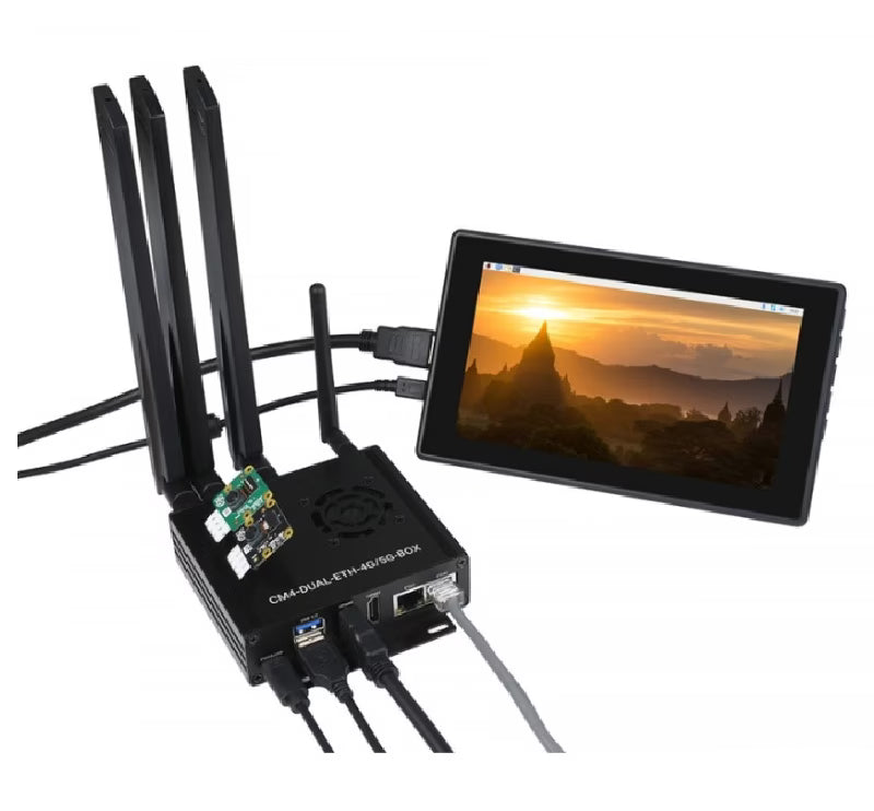 Waveshare Dual Gigabit Ethernet 5G/4G Mini-Computer Based on Raspberry Pi Compute Module 4 (NOT Included), Metal Case, with Cooling Fan (No Power Adapter)