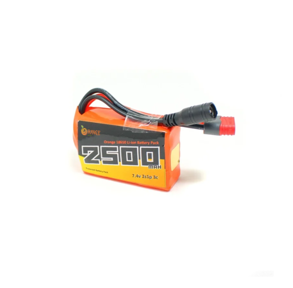 Orange NMC 18650 7.4V 2500mAh 3C 2S1P Li-Ion Battery Pack with DC Jack Female & Nylon-T