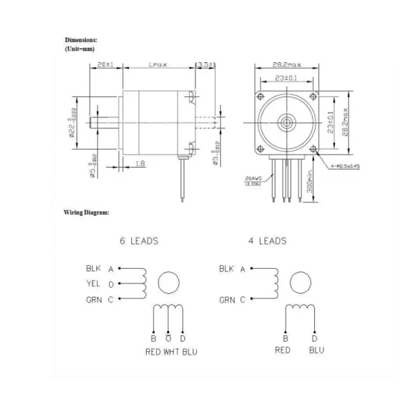 28HS45-0674 NEMA11 0.95Kg-cm Stepper Motor Round-Type - Image 2