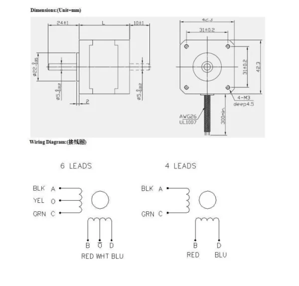 42HS34-0406 NEMA 17 1.5Kg-cm Stepper Motor Round Type - Image 3