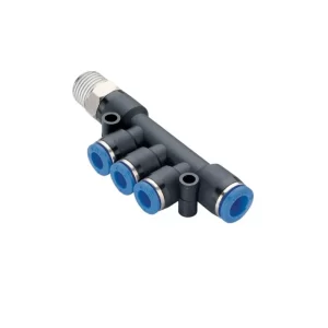 PU CONNECTOR PKD 08 – 06 – 02 (8mm OD X 6mm OD X 1/4″ BSPT Male Reducing Triple Branch)