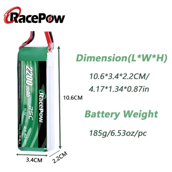2200mAh 11.1V 3S 25C LiPo Battery With XT60/T Deans/EC3 Plug - Image 4