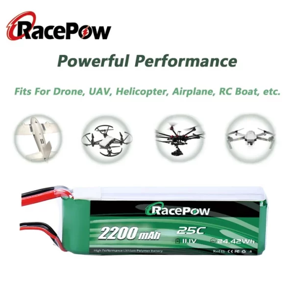2200mAh 11.1V 3S 25C LiPo Battery With XT60/T Deans/EC3 Plug - Image 5